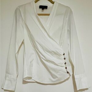 Laundry By Shelli Segal White Wrap Blouse with Cuffed Sleeves